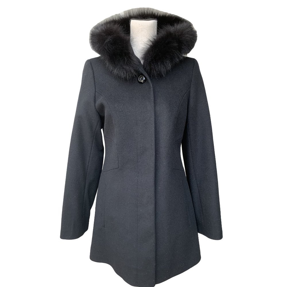 Genuine Fox Trim Hooded Coat Sz S